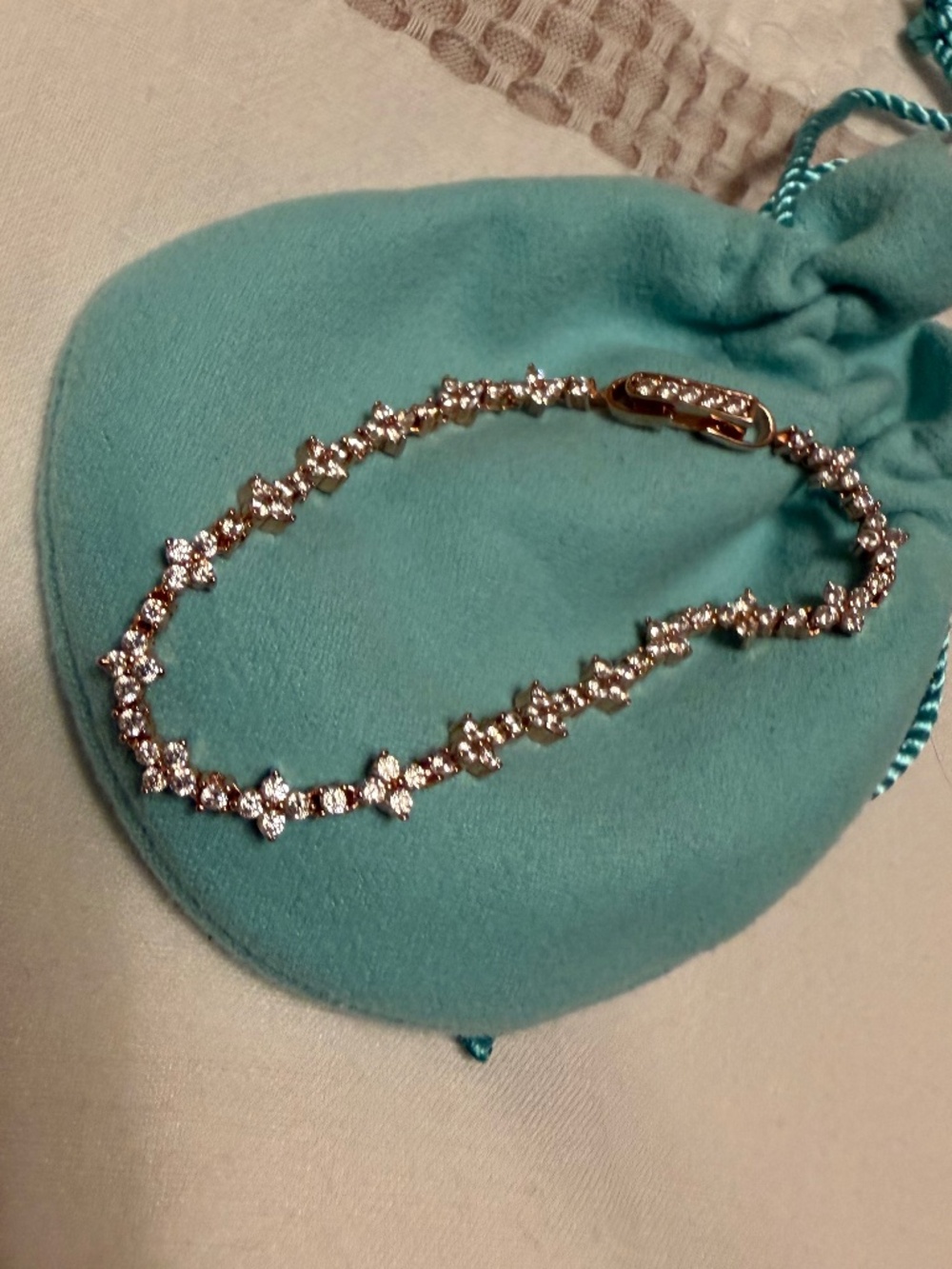 Tennis Bracelet with Floral CZ - rose gold plated 925 sterling silver